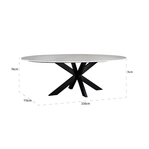 Ava White Marble Oval 6 Seater Dining Table